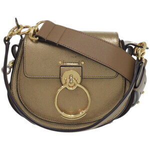 Chloe Metal Tess Leather Gold Shoulder Bag